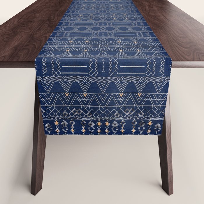 Blue Indigo Jeans Color, Bohemian Oriental Traditional Moroccan Fabric Style Table Runner Gallery Image 1