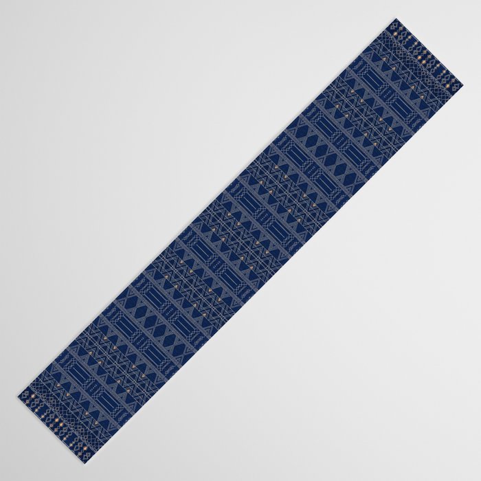 Blue Indigo Jeans Color, Bohemian Oriental Traditional Moroccan Fabric Style Table Runner Gallery Image 3