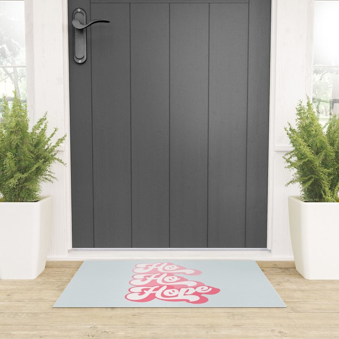 Retro Christmas Pun 'Ho Ho Hope' #positivevibes #Pink Welcome Mat Gallery Image 3