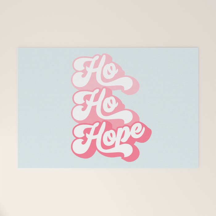 Retro Christmas Pun 'Ho Ho Hope' #positivevibes #Pink Welcome Mat Gallery Image 1