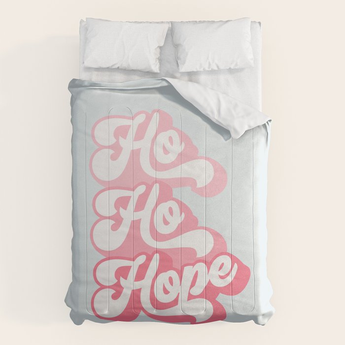 Retro Christmas Pun 'Ho Ho Hope' #positivevibes #Pink Comforter Gallery Image 6
