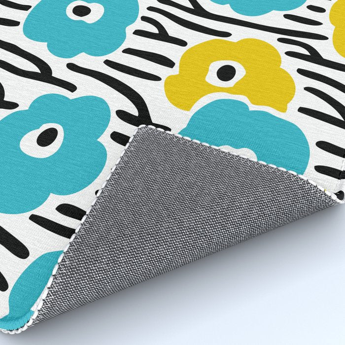 Wild Flowers Pattern Turquoise and Yellow Rug Gallery Image 4