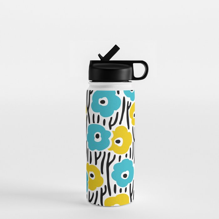 Wild Flowers Pattern Turquoise and Yellow Water Bottle Gallery Image 1