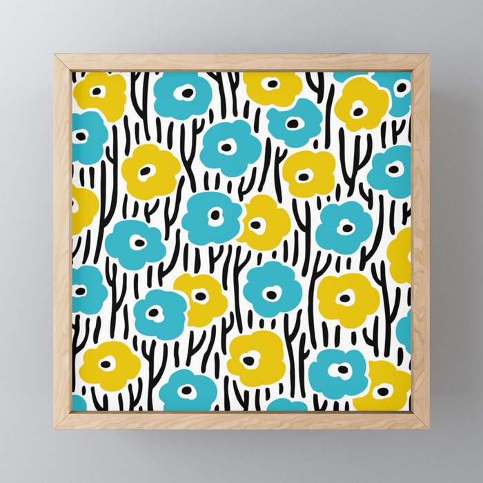 Wild Flowers Pattern Turquoise and Yellow Mini Art Print Gallery Image 1