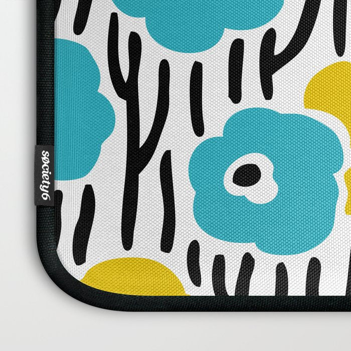 Wild Flowers Pattern Turquoise and Yellow Laptop Sleeve Gallery Image 3