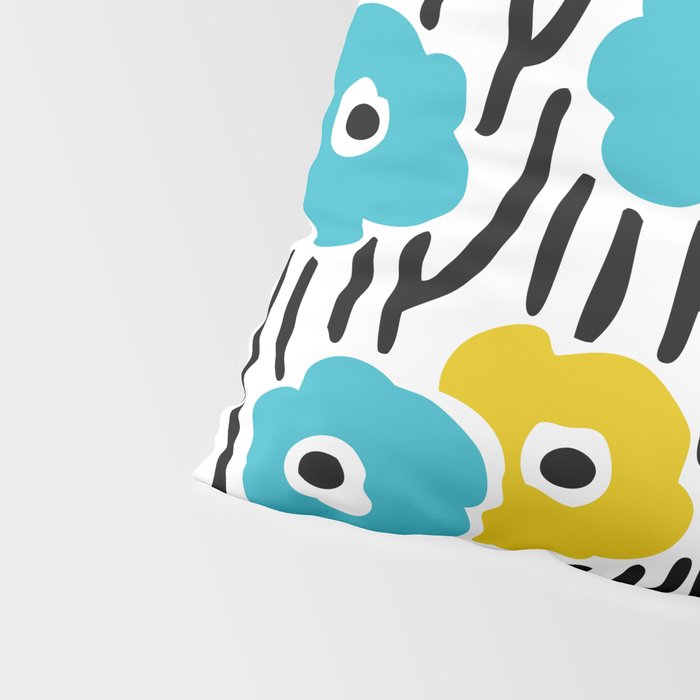 Wild Flowers Pattern Turquoise and Yellow Pillow Sham Gallery Image 4