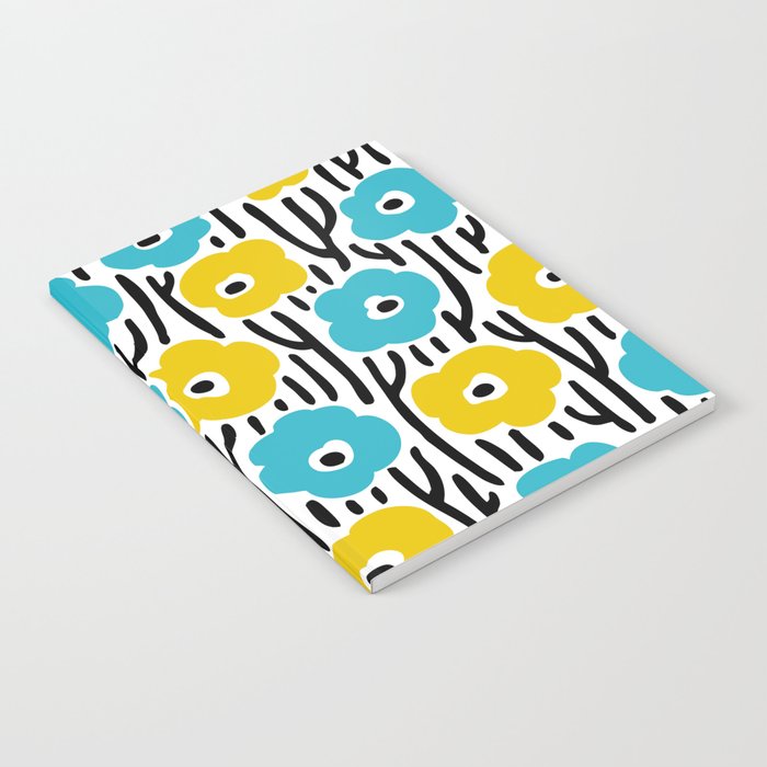 Wild Flowers Pattern Turquoise and Yellow Notebook Gallery Image 2