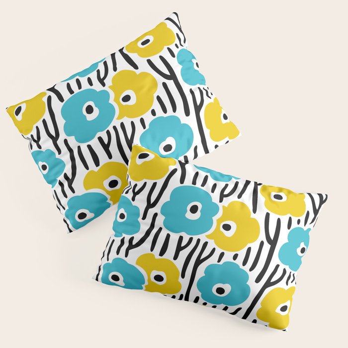 Wild Flowers Pattern Turquoise and Yellow Pillow Sham Gallery Image 3