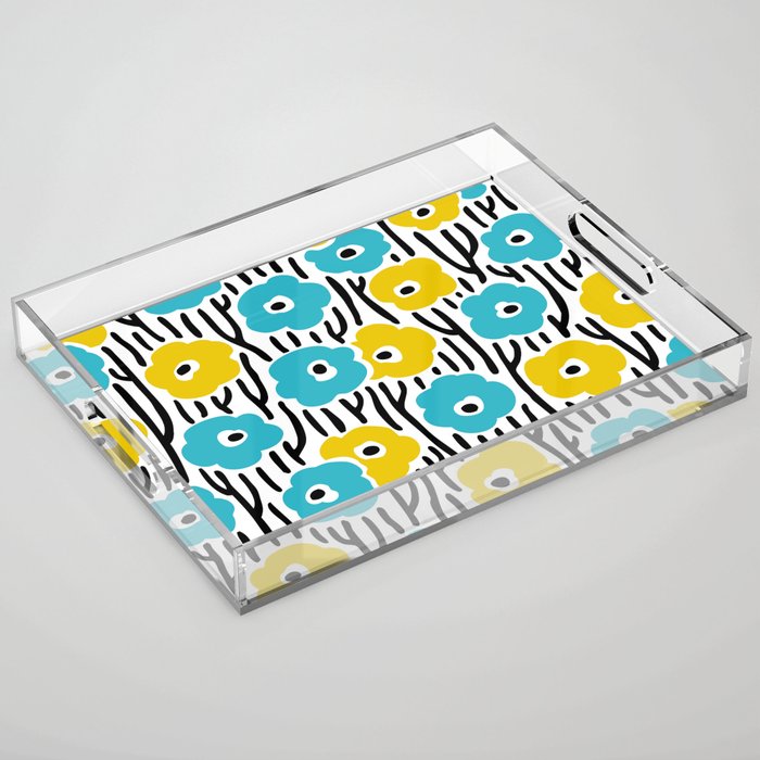 Wild Flowers Pattern Turquoise and Yellow Acrylic Tray Gallery Image 1