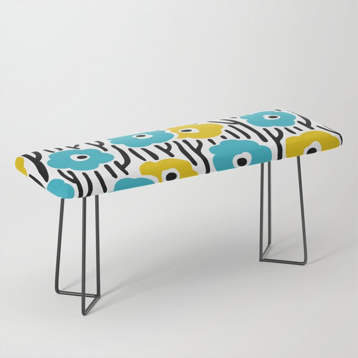 Wild Flowers Pattern Turquoise and Yellow Bench Gallery Image 1