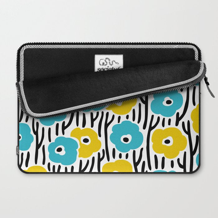 Wild Flowers Pattern Turquoise and Yellow Laptop Sleeve Gallery Image 2