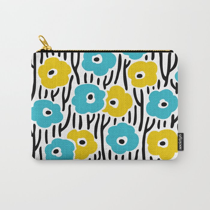 Wild Flowers Pattern Turquoise and Yellow Carry All Pouch Gallery Image 1