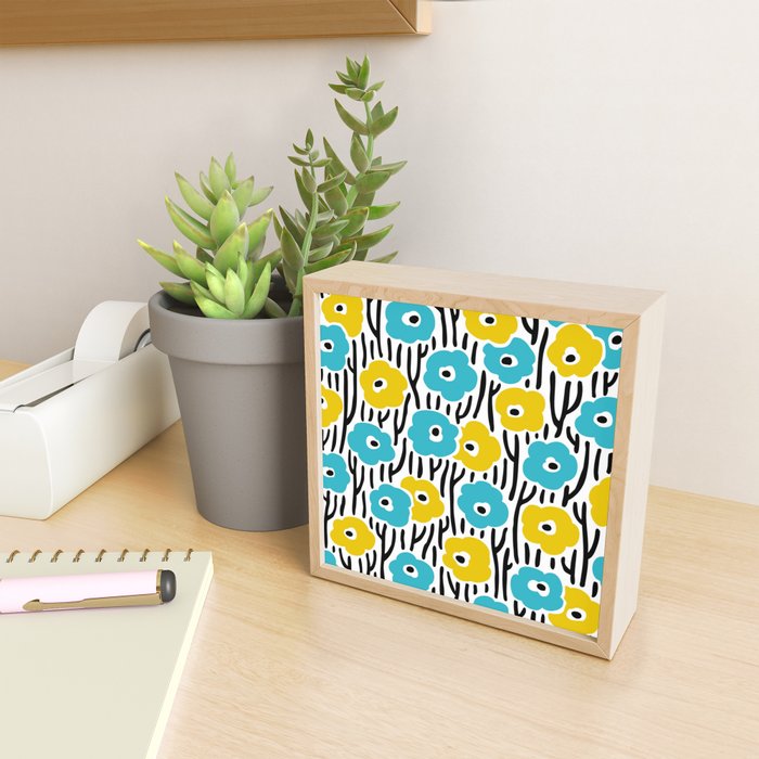 Wild Flowers Pattern Turquoise and Yellow Mini Art Print Gallery Image 2