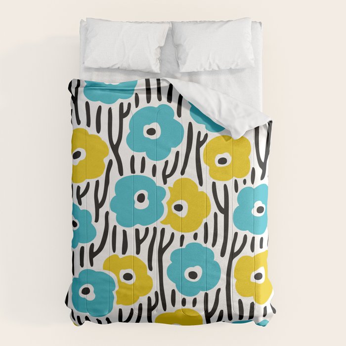 Wild Flowers Pattern Turquoise and Yellow Comforter Gallery Image 6