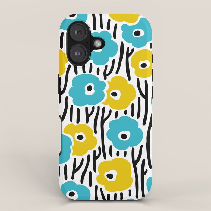 Wild Flowers Pattern Turquoise and Yellow iPhone Case Gallery Image 1