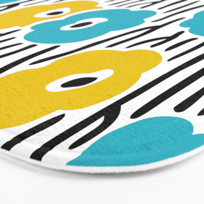 Wild Flowers Pattern Turquoise and Yellow Bath Mat Gallery Image 3