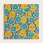 Wild Flowers Pattern Turquoise and Yellow Wood Wall Art Gallery Image 1