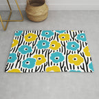 Wild Flowers Pattern Turquoise and Yellow Rug Gallery Image 1