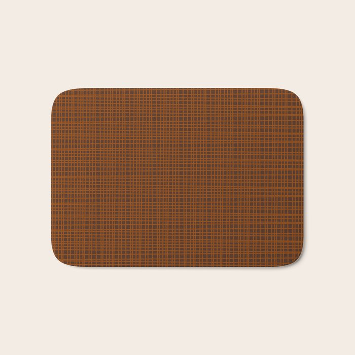 Mid Century Modern Fine Weave Minimalist Retro Woven Pattern in Brown Bath Mat Gallery Image 1