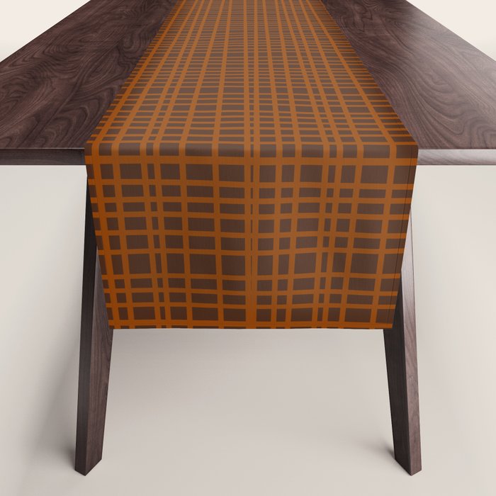 Mid Century Modern Fine Weave Minimalist Retro Woven Pattern in Brown Table Runner Gallery Image 1