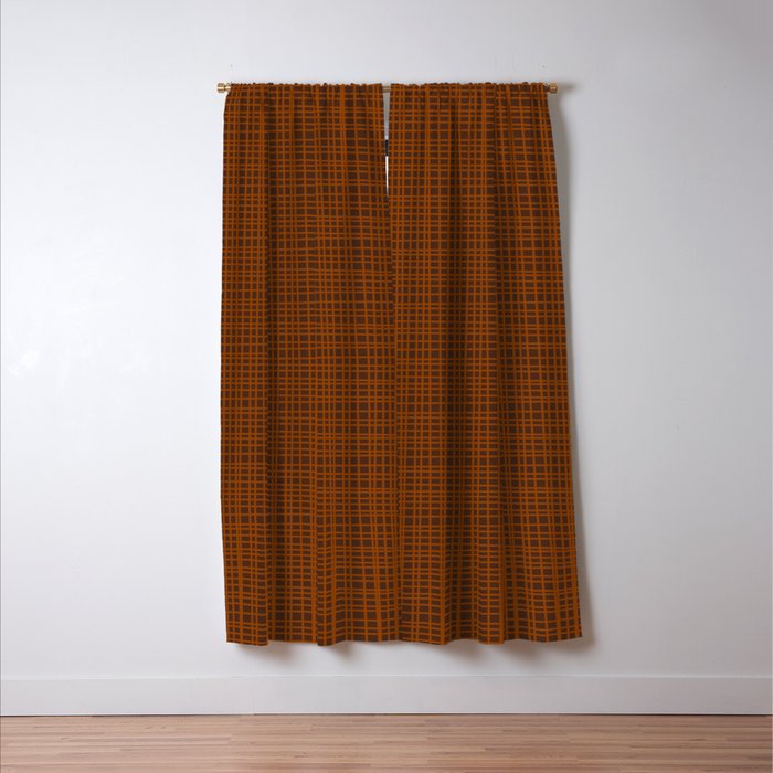 Mid Century Modern Fine Weave Minimalist Retro Woven Pattern in Brown Window Curtain Gallery Image 3