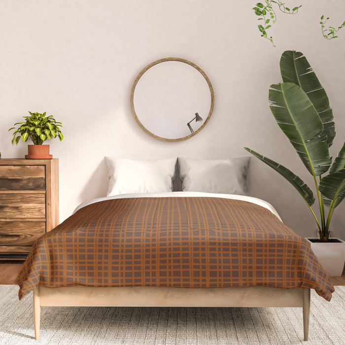 Mid Century Modern Fine Weave Minimalist Retro Woven Pattern in Brown Comforter Gallery Image 3