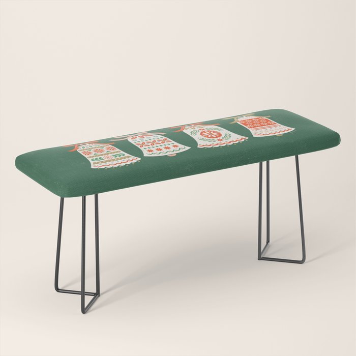 Folk Art Holiday Bells - Forest Green Bench Gallery Image 1