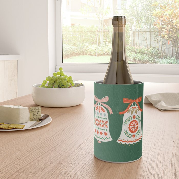 Folk Art Holiday Bells - Forest Green Wine Chiller Gallery Image 4