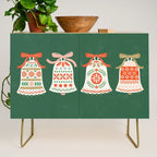Folk Art Holiday Bells - Forest Green Credenza Gallery Image 1