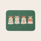Folk Art Holiday Bells - Forest Green Bath Mat Gallery Image 1