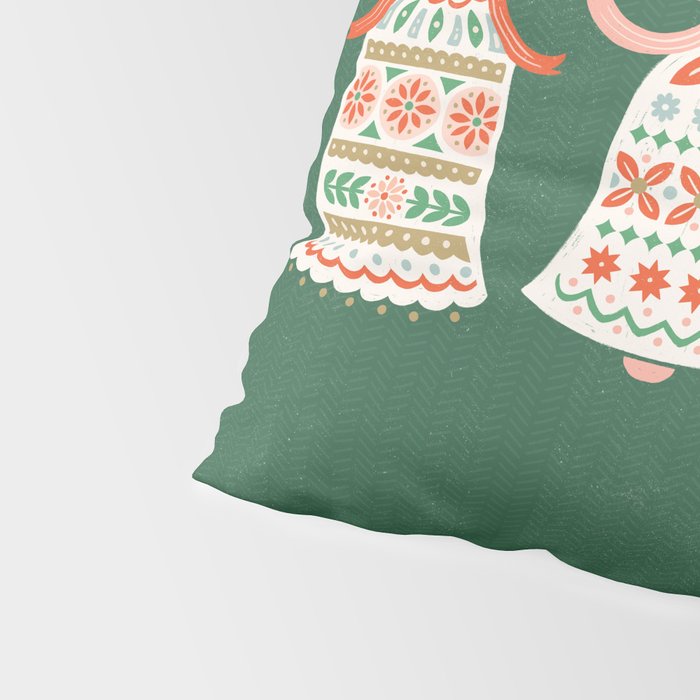 Folk Art Holiday Bells - Forest Green Pillow Sham Gallery Image 4