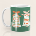 Folk Art Holiday Bells - Forest Green Coffee Mug Gallery Image 3