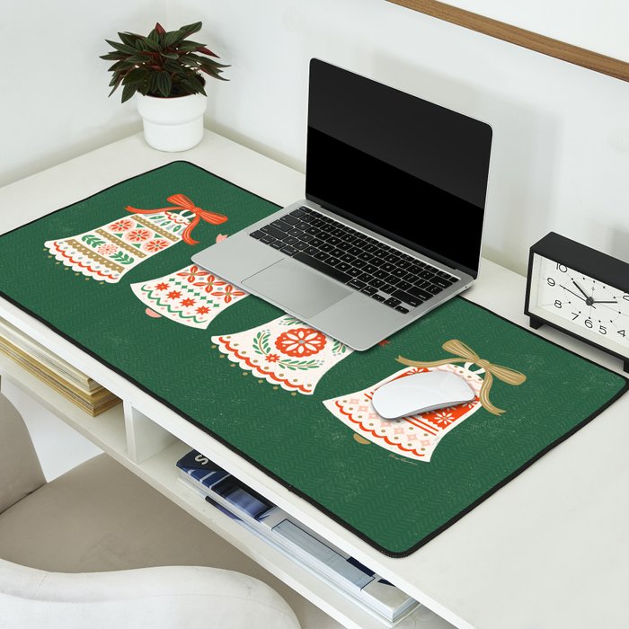 Folk Art Holiday Bells - Forest Green Desk Mat Gallery Image 2