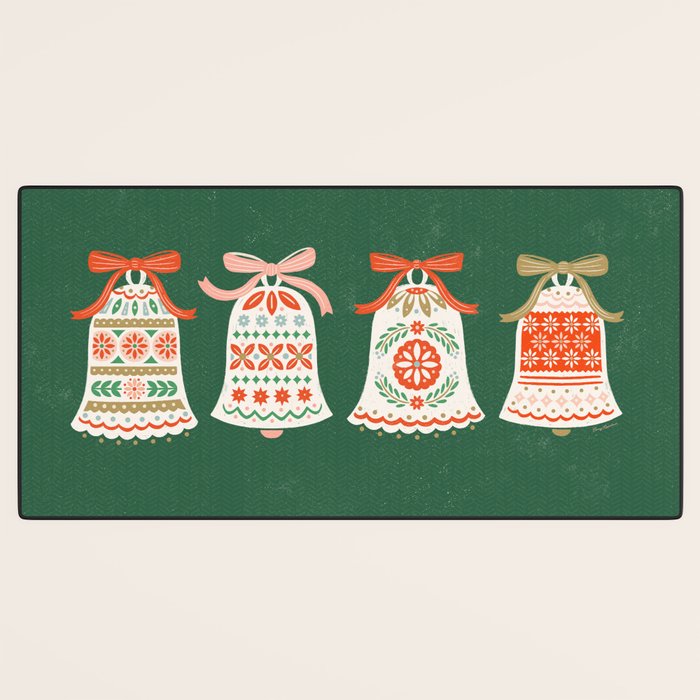Folk Art Holiday Bells - Forest Green Desk Mat Gallery Image 3