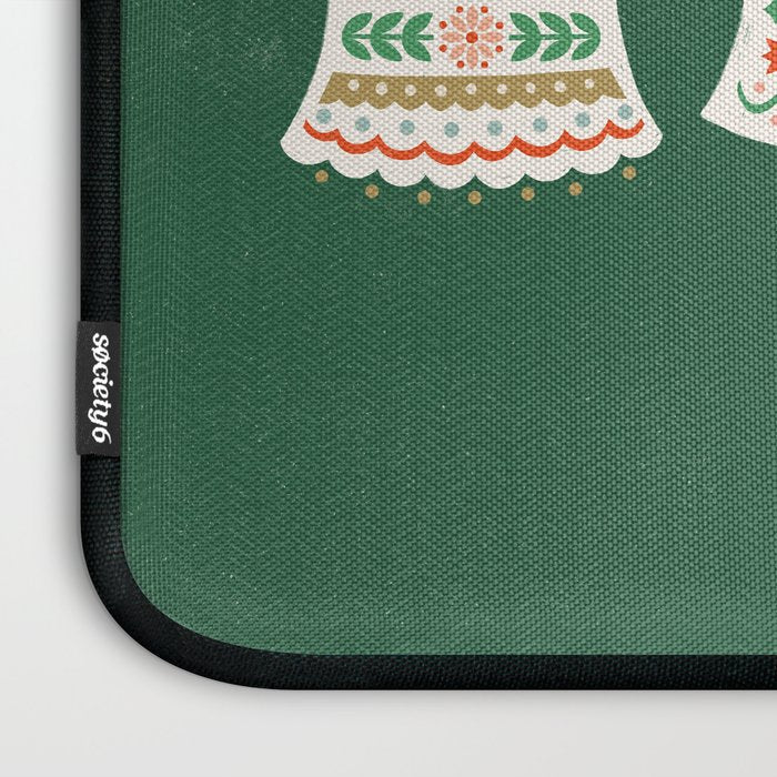 Folk Art Holiday Bells - Forest Green Laptop Sleeve Gallery Image 3