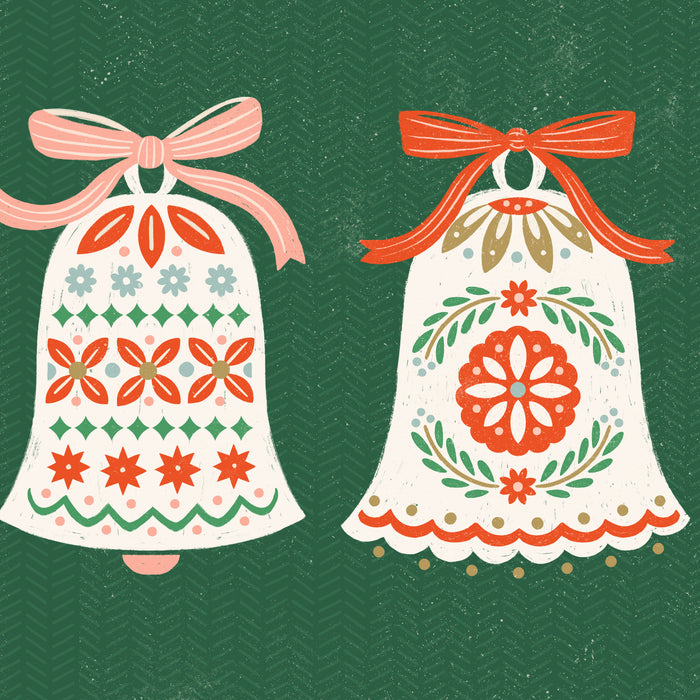 Folk Art Holiday Bells - Forest Green Coffee Mug Gallery Image 2