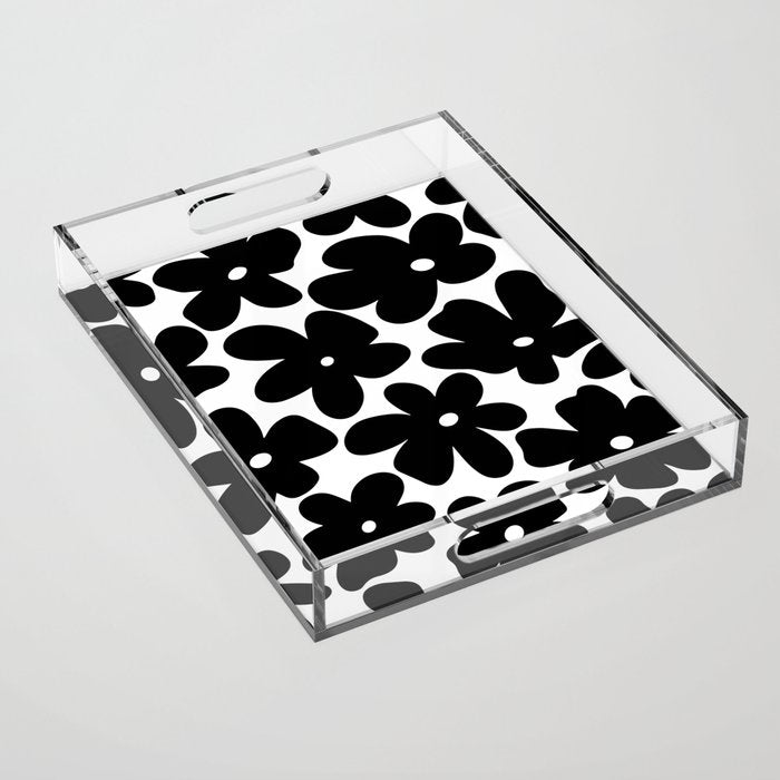 Black & White Flower - 70's Daisies Acrylic Tray Gallery Image 1