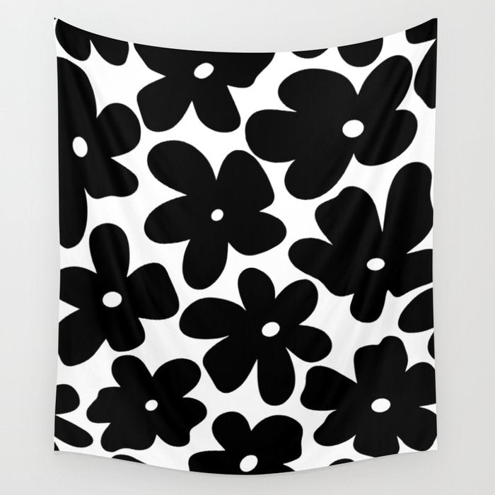 Black & White Flower - 70's Daisies Wall Tapestry Gallery Image 4