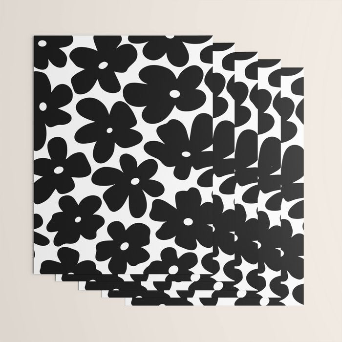 Black & White Flower - 70's Daisies Wrapping Paper Gallery Image 3