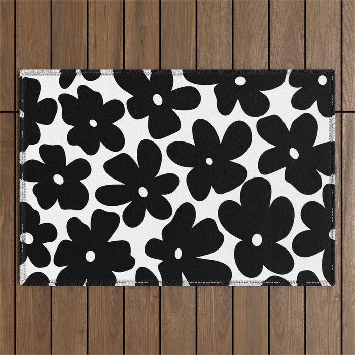 Black & White Flower - 70's Daisies Outdoor Rug Gallery Image 1