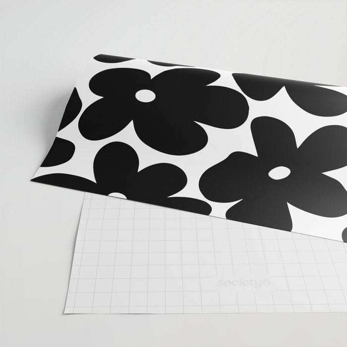 Black & White Flower - 70's Daisies Wrapping Paper Gallery Image 2