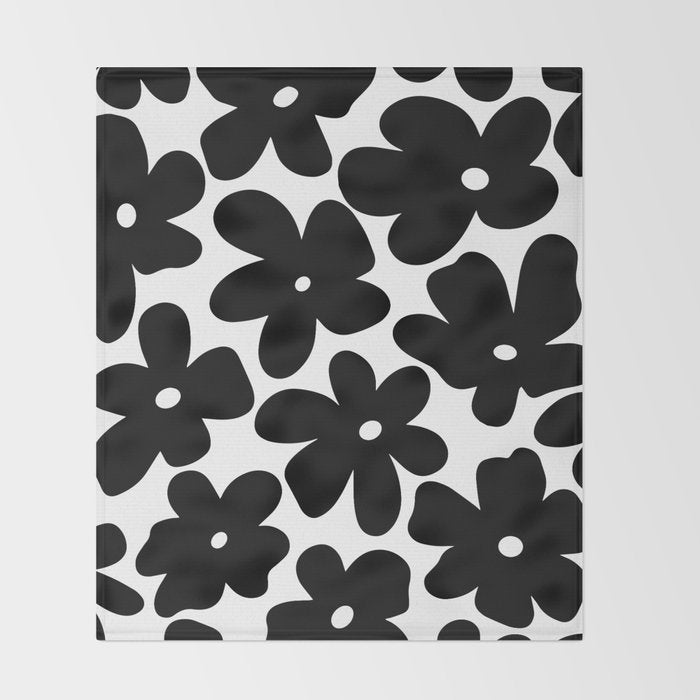 Black & White Flower - 70's Daisies Throw Blanket Gallery Image 2