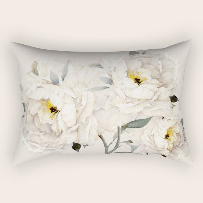 White Peonies Rectangular Pillow Gallery Image 2
