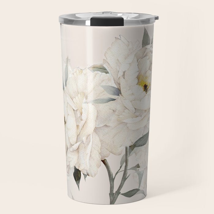 White Peonies Travel Mug Gallery Image 1
