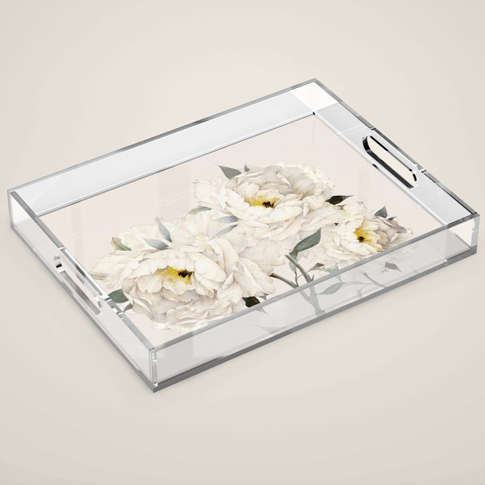 White Peonies Acrylic Tray Gallery Image 1