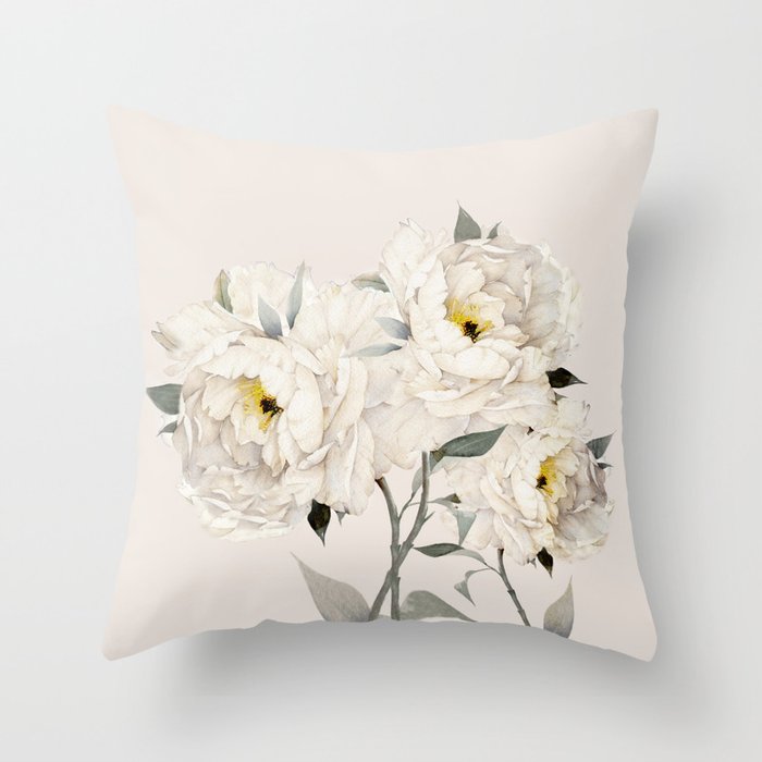 White Peonies Throw Pillow Gallery Image 1