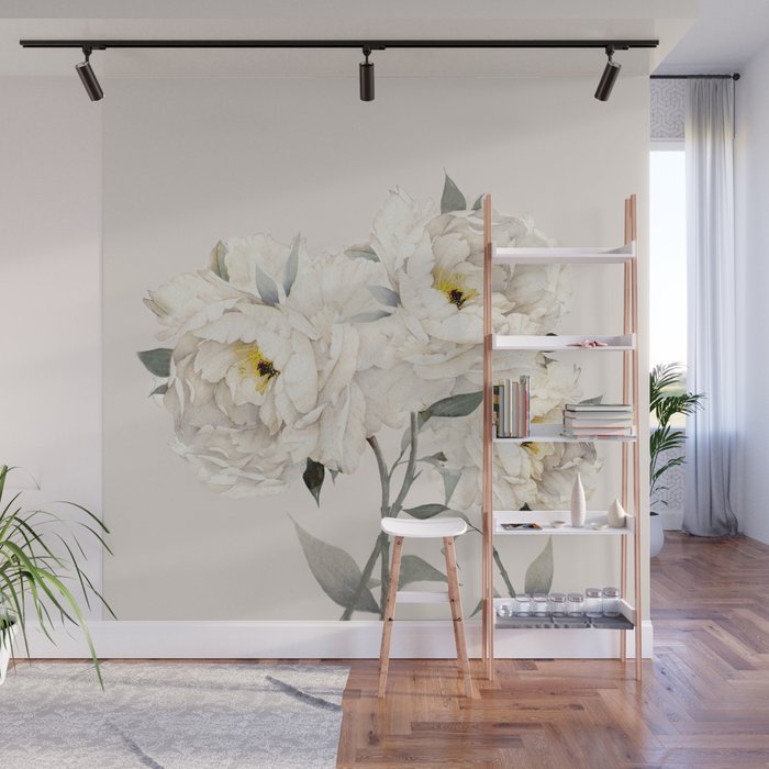 White Peonies Wall Mural Gallery Image 1
