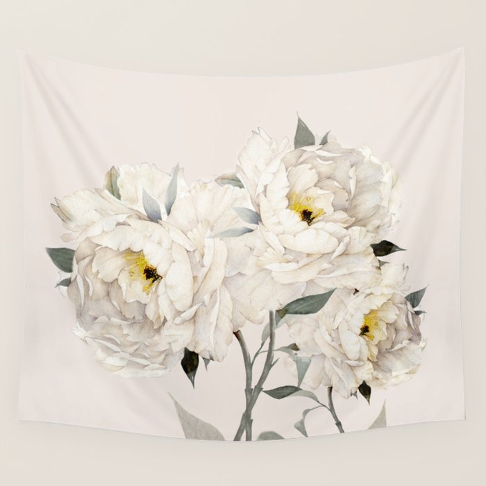 White Peonies Wall Tapestry Gallery Image 4