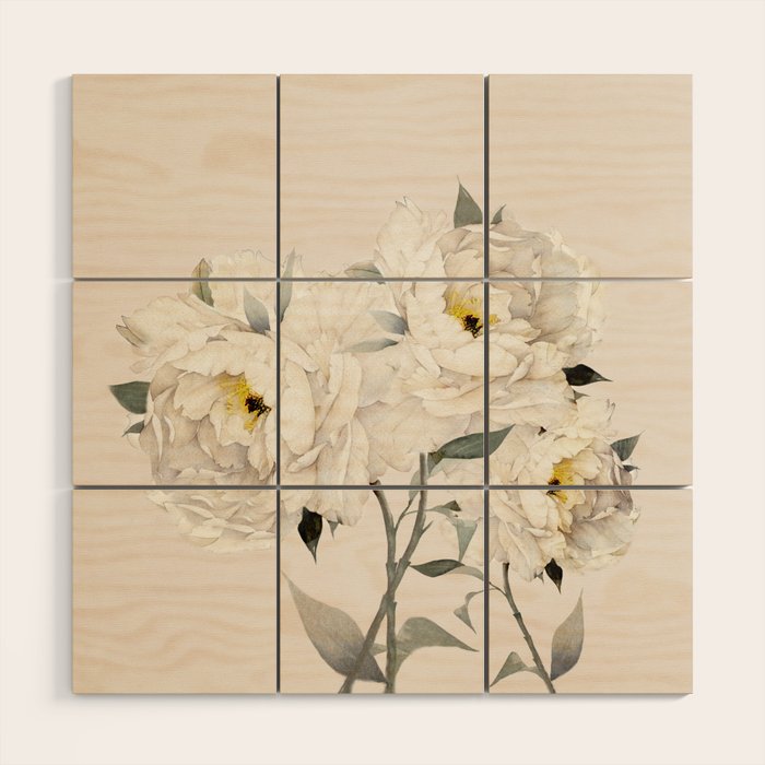 White Peonies Wood Wall Art Gallery Image 1