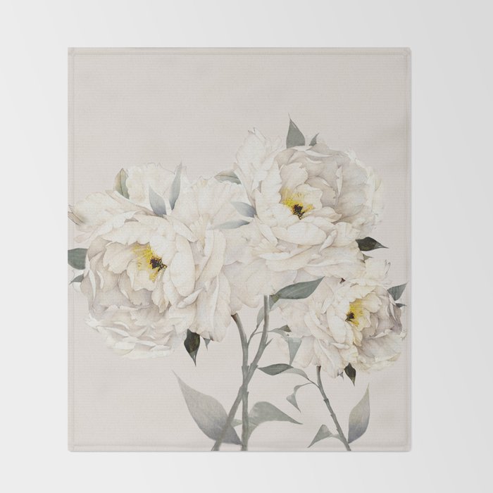 White Peonies Throw Blanket Gallery Image 2